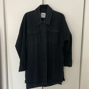 Zara Black Midi Length Jean Jacket with Snap Buttons